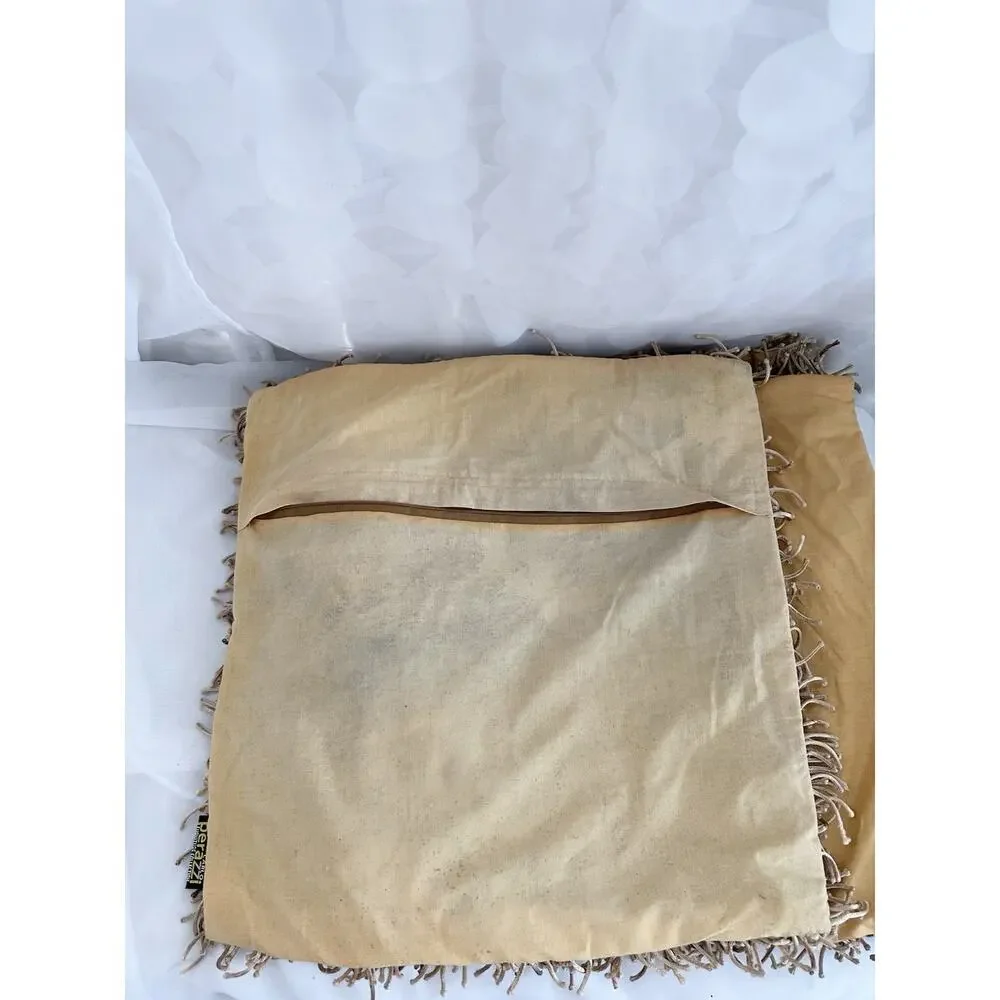 Set Of 3 BEIGE SHAGGY Square Throw Accent Pillows Carlo Perazzi Designer MODERN